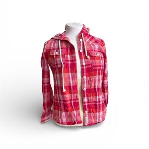 Aeropostale Plaid Hooded Button Down Shirt size M